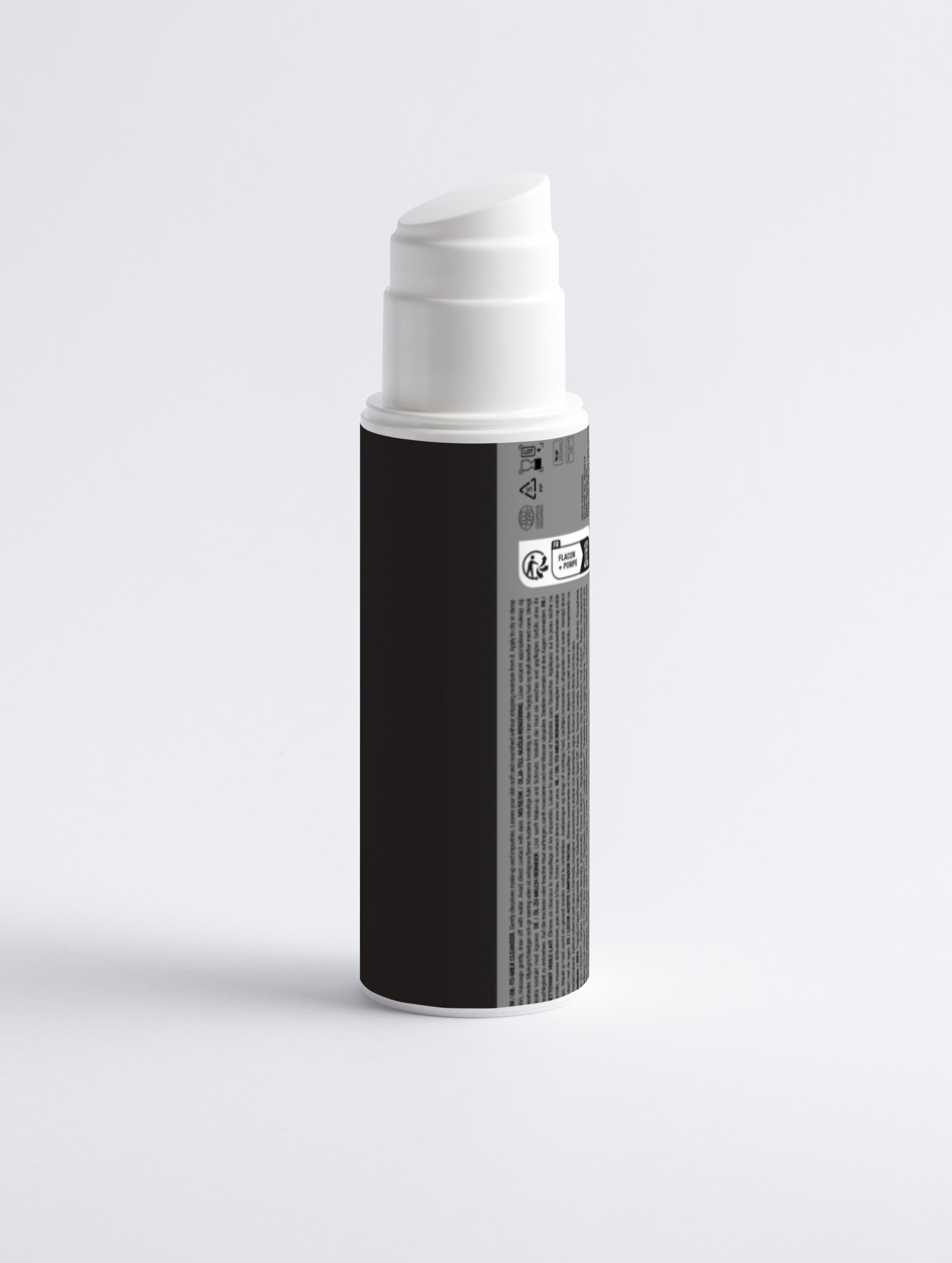 Noirelum Black cylindrical product with white cap on a light gray background